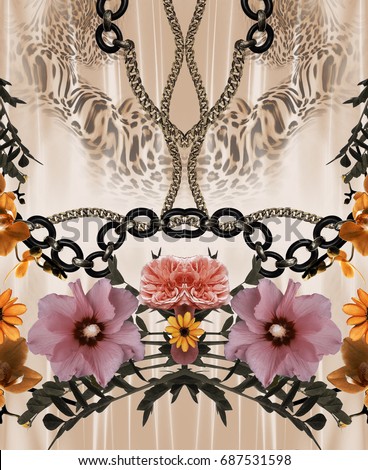 flowers and leopard skin background