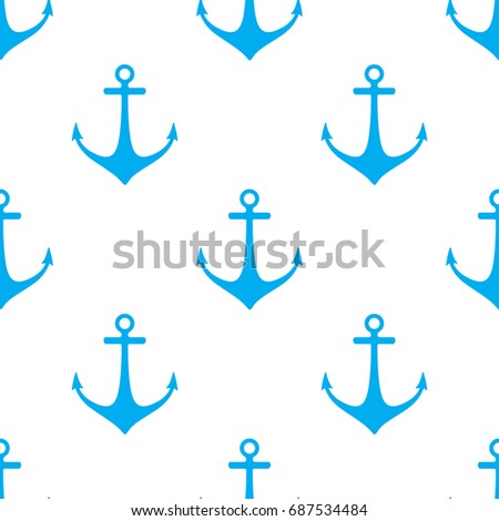 Hand drawn cartoon style anchor seamless pattern. Blue color decorative print for kids clothes textile design. Vector illustration.
