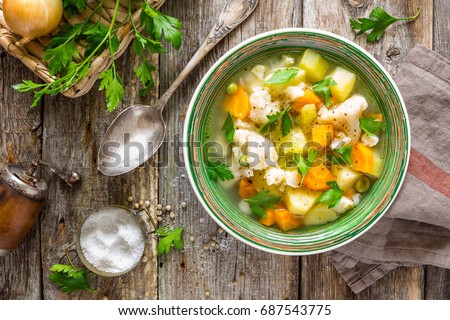 Vegetable soup Royalty-Free Stock Photo #687543775