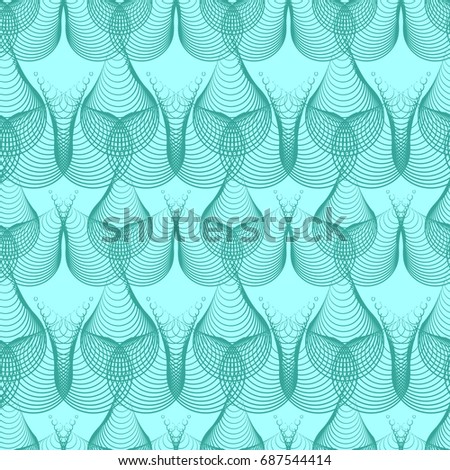 Elegant pattern with abstract guilloche ornament. Seamless light blue texture. Raster clip art.