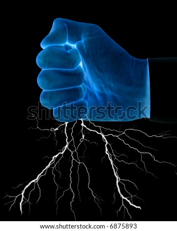 fist with lightning on black