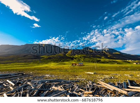 Wallpaper norway landscape nature of the mountains of Spitsbergen Longyearbyen Svalbard building city on a polar day with arctic summer in the sunset and blue sky with clouds