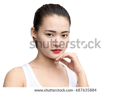 beautiful Asian women with isolated white back ground