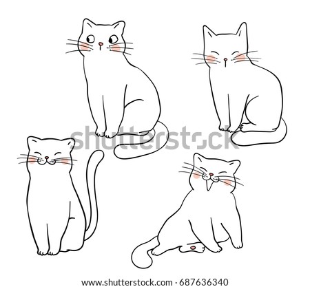 Vector illustration character design outline of cat.Draw doodle style.