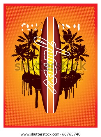 surf vertical poster with sunset summer scene