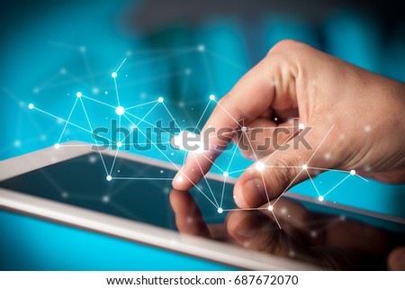 Female hands touching tablet with white cloud concept