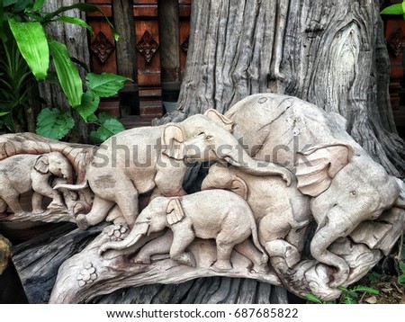 Background and Landscape: Thai pattern background: Elephants Wood carving.