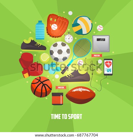 Sport balls and gaming items icons set. Vector concept with sport equipment for competitive games. Sport creative illustration.