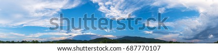 panorama image of  blue sky and mountain in background at Doi Suthep Chiang Mai,Thailand.