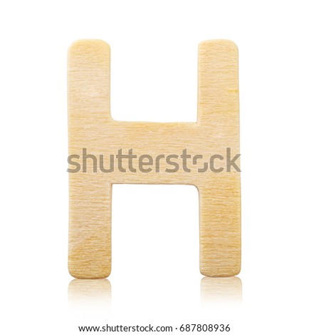 Single capital block wooden letter H isolated on white background, Save clipping path.