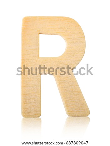 Single capital block wooden letter R isolated on white background, Save clipping path.