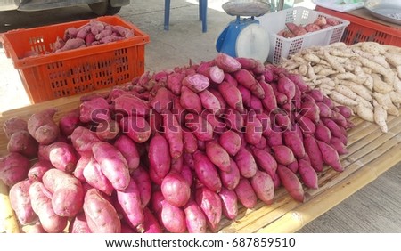 Store of purple  sweet potato in thailand.