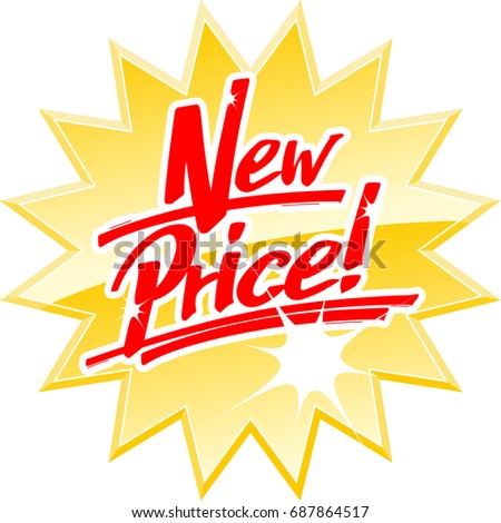 The words "New Price!" handwritten on a star with a shiny flash