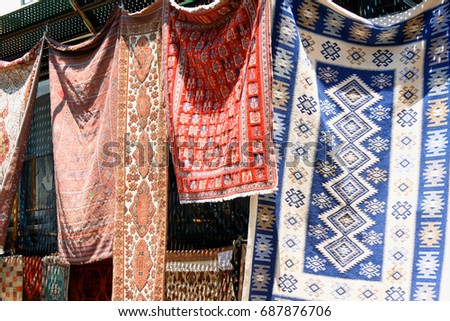 Carpets and kilims on the market in Greece.
