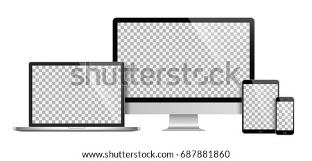 Realistic set of monitor, laptop, tablet, smartphone - Stock Vector illustration Royalty-Free Stock Photo #687881860