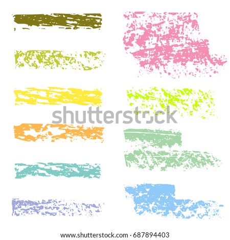 Set of oil pastel brush strokes and design elements. Colorful pastel crayons and pencil strokes.Grunge vector illustration. Abstract design. Vector illustration.