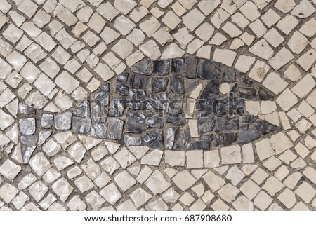 Beautiful vintage pavement in Portugal, fish