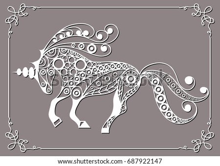 Graphic abstract unicorn (monoceros) in line art style. Mythical creature. Suitable for invitation, flyer, sticker, poster, banner, card, label, cover, web. Vector illustration.