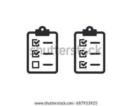 Tasks. Clipboard icon. Task done. Signed approved document icon. Project completed. Check Mark sign. Worksheet sign. Survey. Extra options. Application form. Fill in the form. Report. Office documents Royalty-Free Stock Photo #687933925