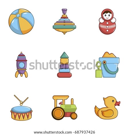 Toys icons set. Cartoon set of 9 toys vector icons for web isolated on white background