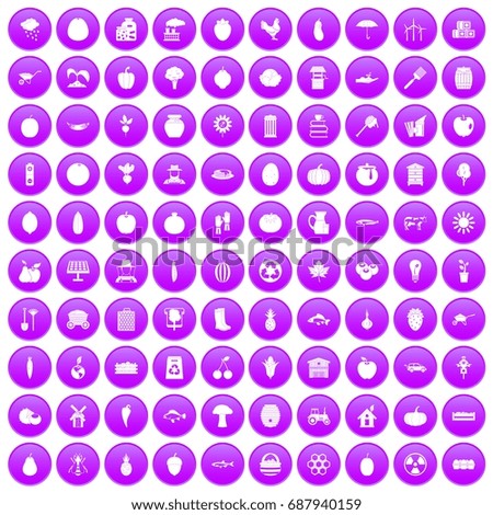 100 vitamins icons set in purple circle isolated on white vector illustration