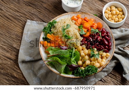 Vegetarian Buddha bowl with quinoa and chickpea. Vegetarian and vegan food concept. Healthy eating