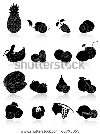 set of fruits icons, the fruits and the shadow are set on a different layer,easy to edit or to re size