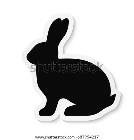 Black flat rabbit sticker icon isolated on white background. Vector EPS10