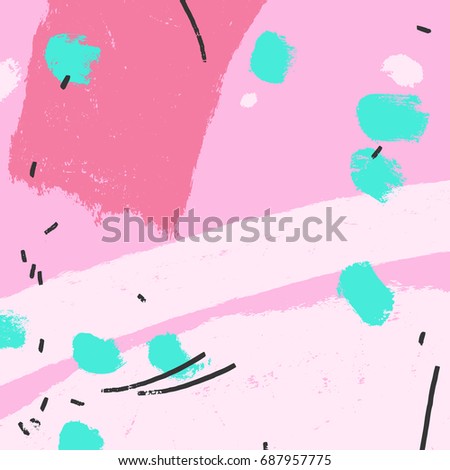 Abstract art painting colorful brush strokes and hand drawn elements background