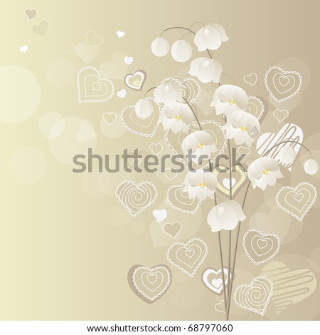 Light grey background with lily of the valley
