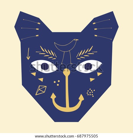 Vector illustration of an abstract funny cat. Print, postcard, poster, design elements.