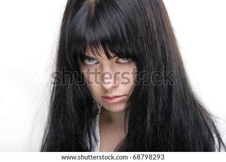 Angry girl on white background