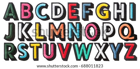 English alphabet of stitched with thread isolated on white background Royalty-Free Stock Photo #688011823