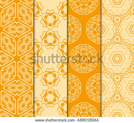 set of Decorative geometric floral repeating texture. Tribal ethnic arabic, indian ornament. vector illustration. orange color