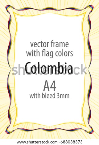 Frame and border of ribbon with the colors of the Colombia flag