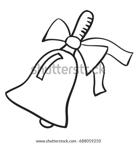 School bell with ribbon doodle. Back to school elementary study symbol