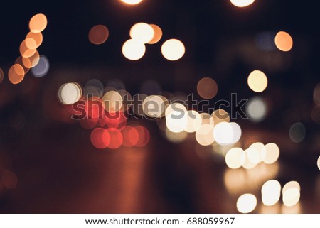 Bokeh lights on the road at night.