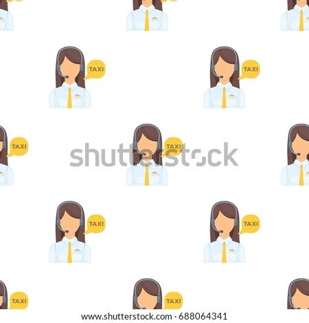Girl in a white shirt with headphones.Call centre manager takes a taxi booking. Taxi station single icon in cartoon style vector symbol stock illustration.
