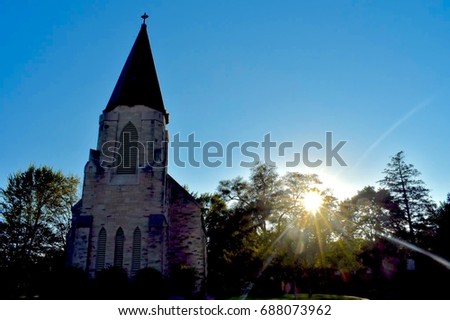 small chapel at sunset Royalty-Free Stock Photo #688073962