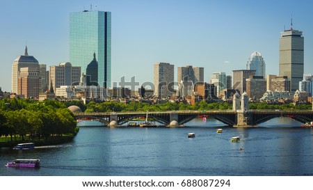 The skyline of Boston in Massachusetts, USA on a sunny summer day.