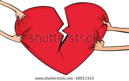 Female and man's hands with broken heart