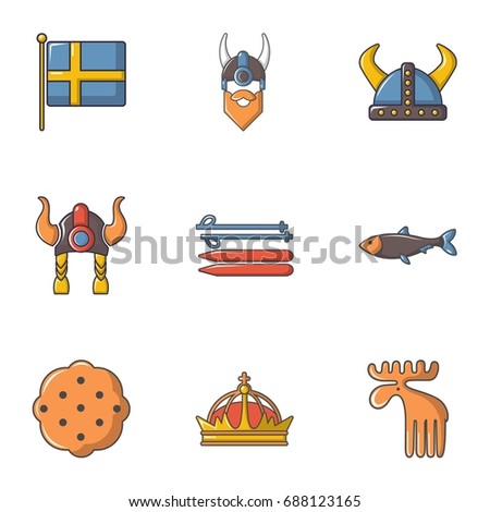 Sweden history icons set. Cartoon set of 9 sweden history vector icons for web isolated on white background