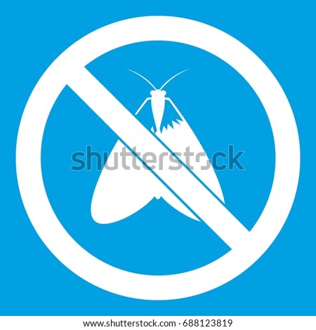 No moth sign icon white isolated on blue background vector illustration