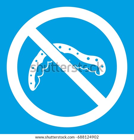 No caterpillar sign icon white isolated on blue background vector illustration