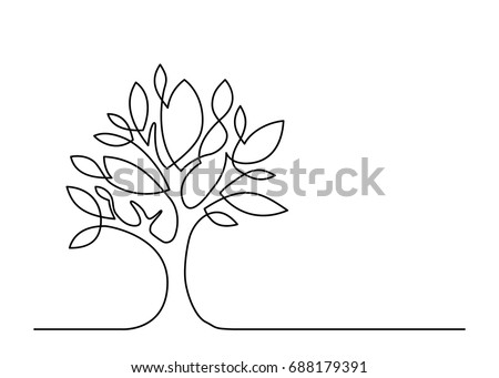 Continuous line drawing of tree on white background. Vector illustration Royalty-Free Stock Photo #688179391