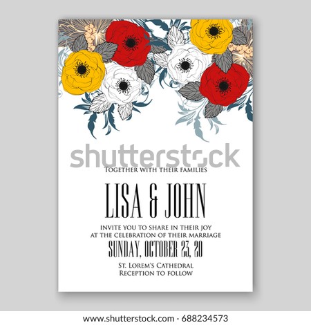 Tropical floral wedding invitation vector card
