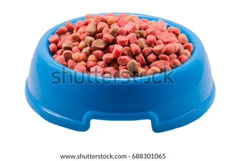 Dog food in bowl , isolated on  white background with clipping path.