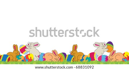 Easter seamless border with rabbits