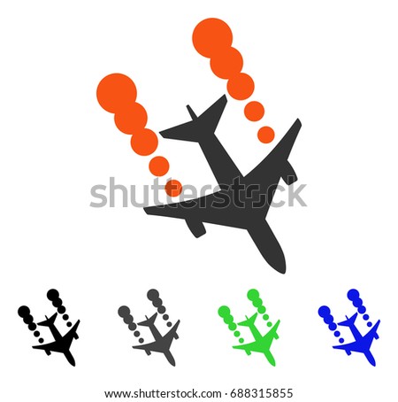 Airplane Smoke Trace flat vector pictogram. Colored airplane smoke trace gray, black, blue, green pictogram variants. Flat icon style for web design.