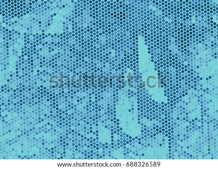 Monochrome abstract background. Spotted halftone effect in blue tone. Design element for book covers, presentations layouts, title backgrounds. Raster clip art.
